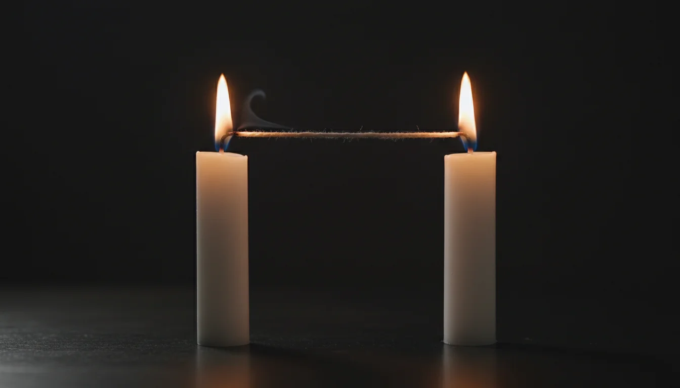 two candles connected by string for a cord cutting ritual