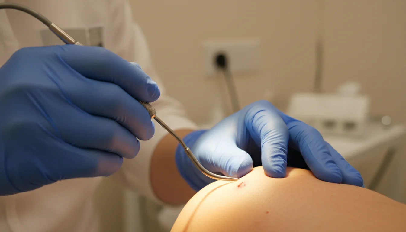 subcision procedure being performed on acne scar