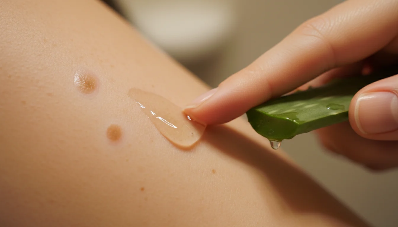 applying aloe vera gel to age spots on face