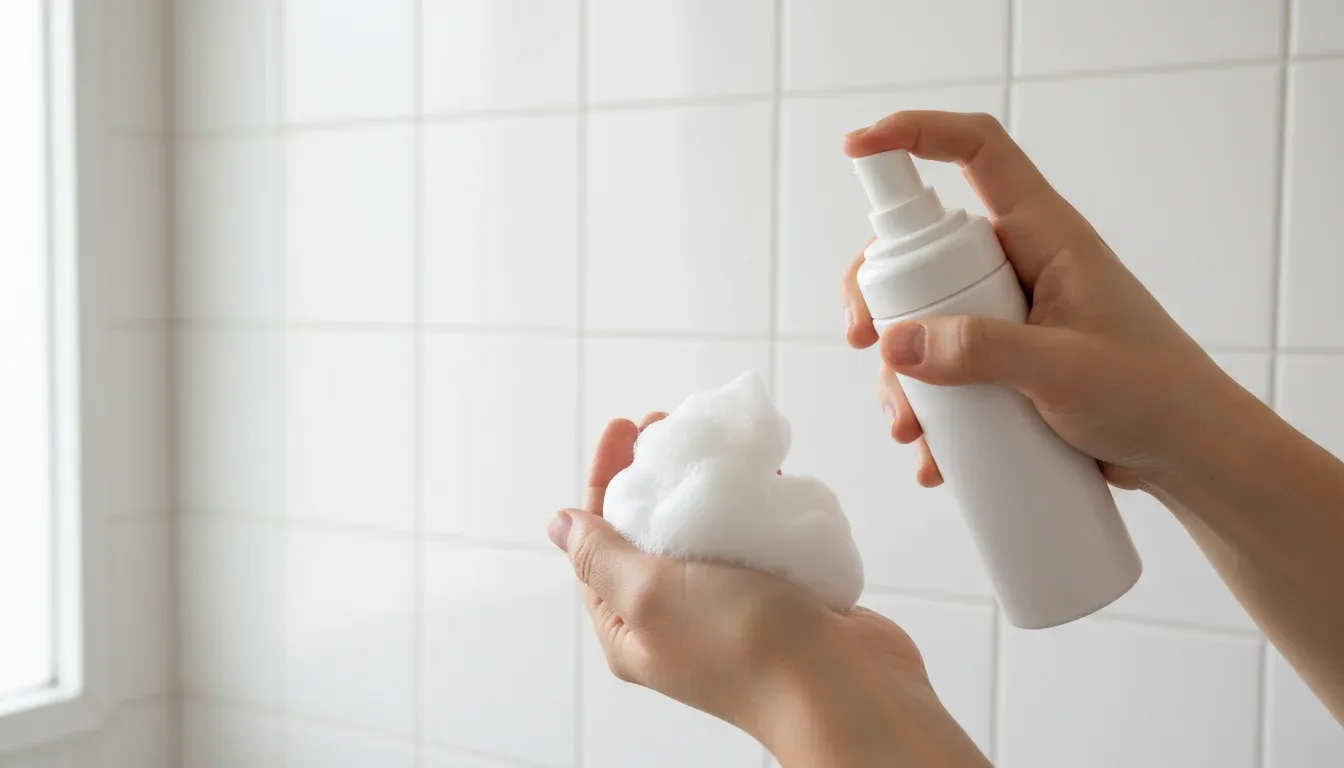 applying benzoyl peroxide body wash to underarm in shower