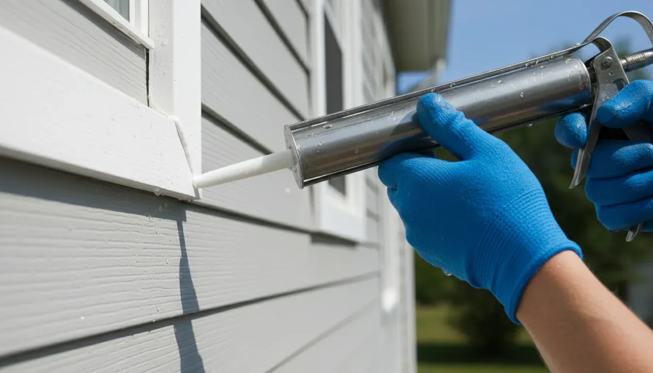 sealing window frame gap with caulk gun