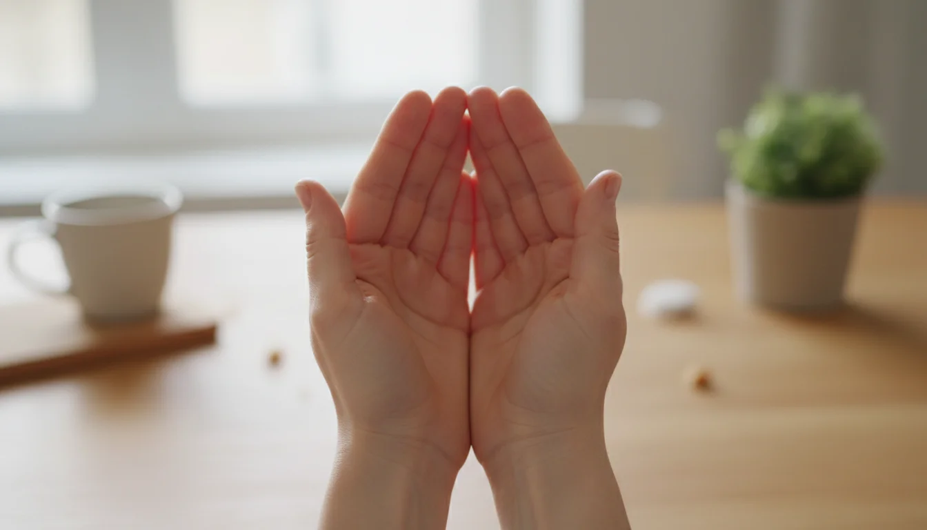 cupped hands over mouth breathing warm air to relieve brain freeze