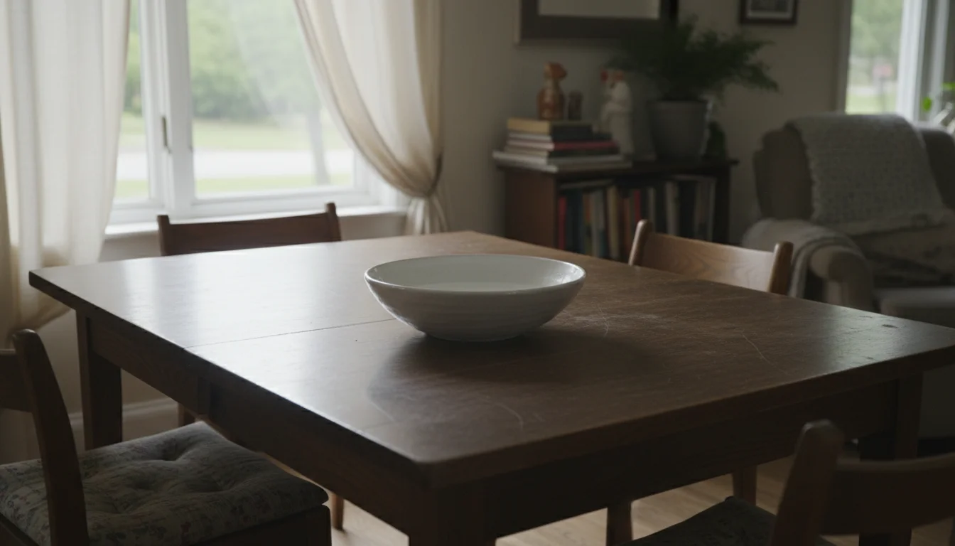 Bowl of white vinegar on a table with an open window in the background