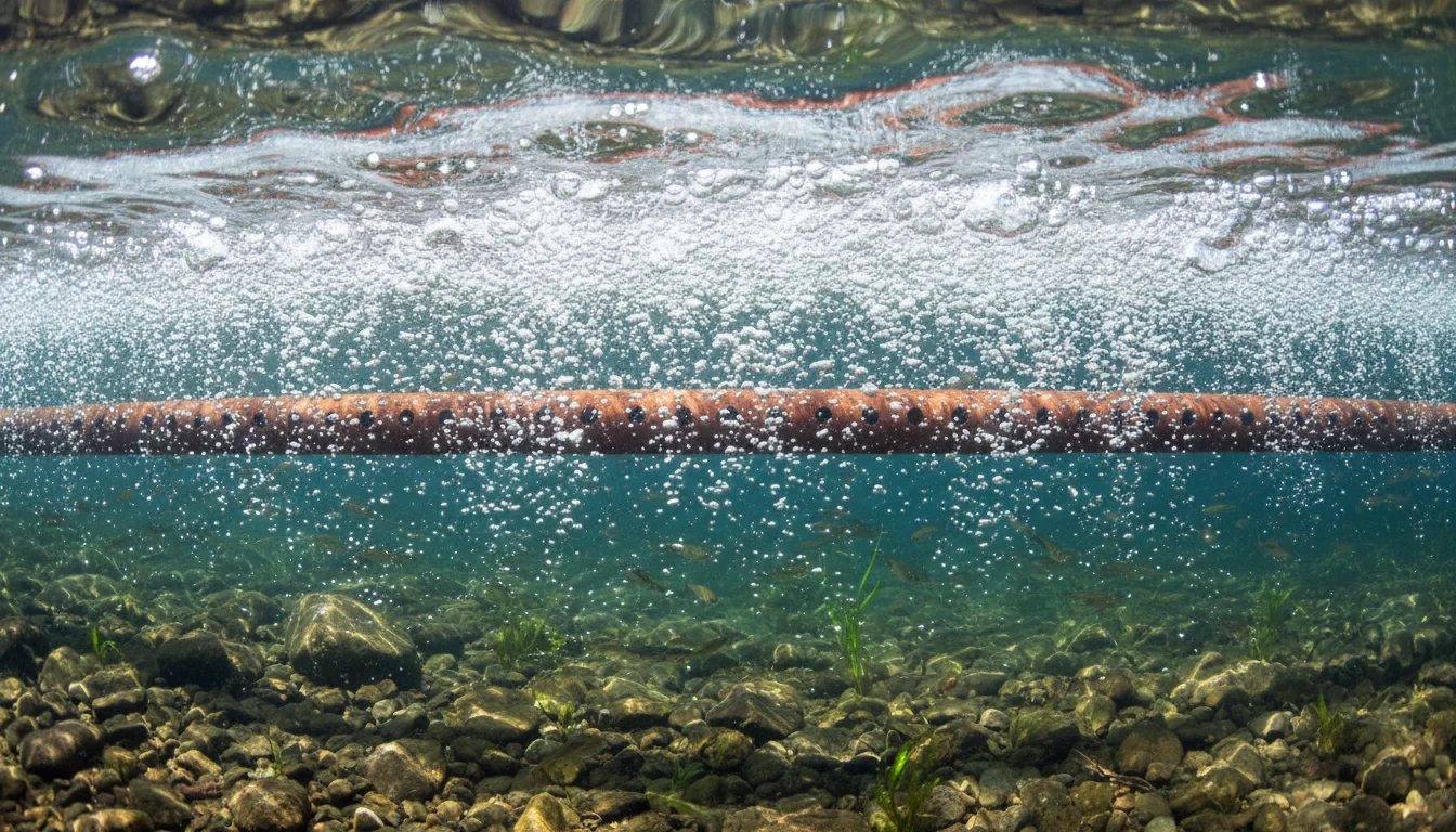 bubble curtain barrier preventing carp access to spawning area