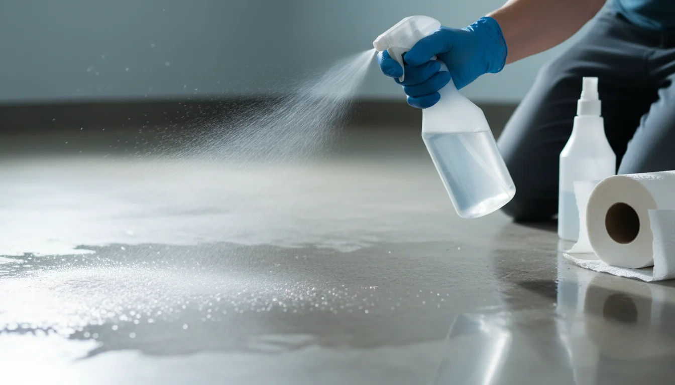 Applying enzyme cleaner to contaminated floor surface during odor remediation
