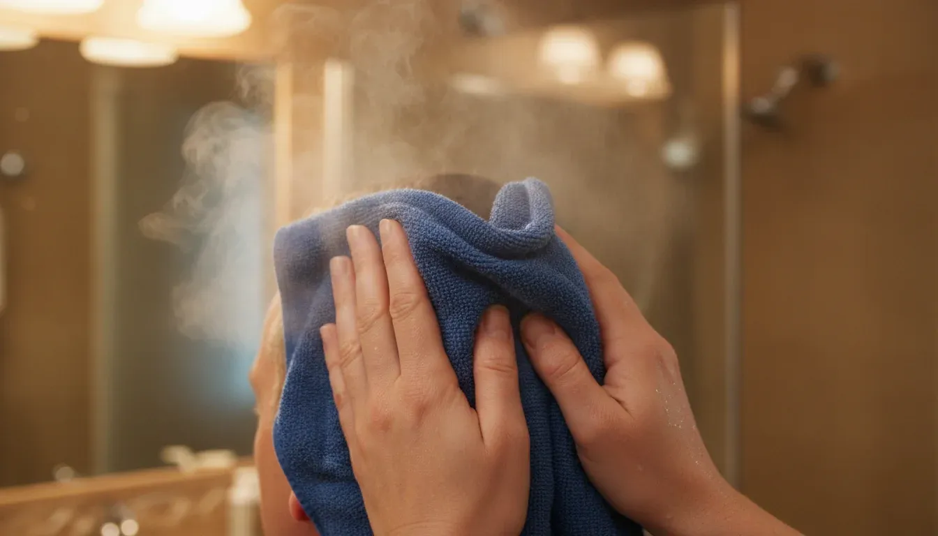 applying hot compress to congested ear