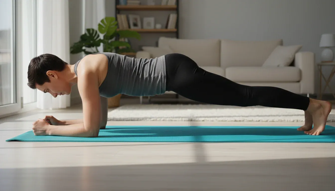 person performing plank exercise on yoga mat