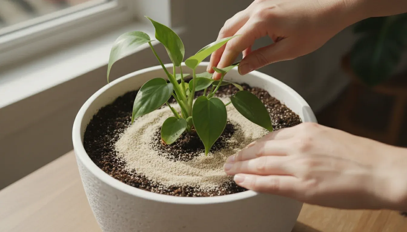covering houseplant soil with sand to prevent gnats