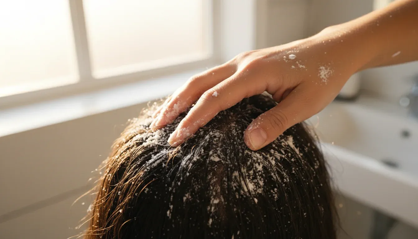 massaging baking soda paste into scalp