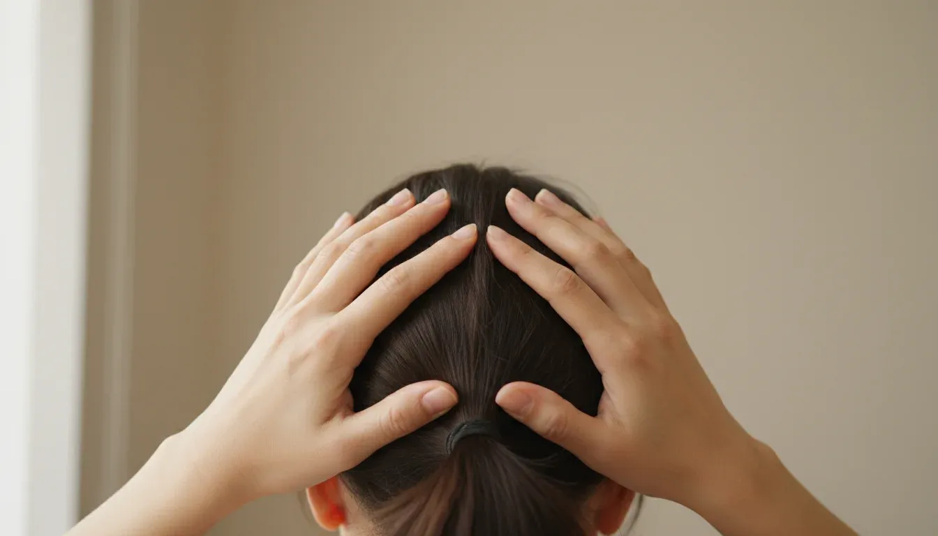 hands massaging temples to relieve headache