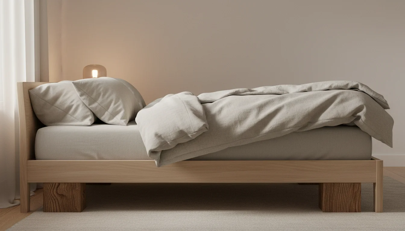 Bed elevated at the head end with risers to prevent nighttime acid reflux