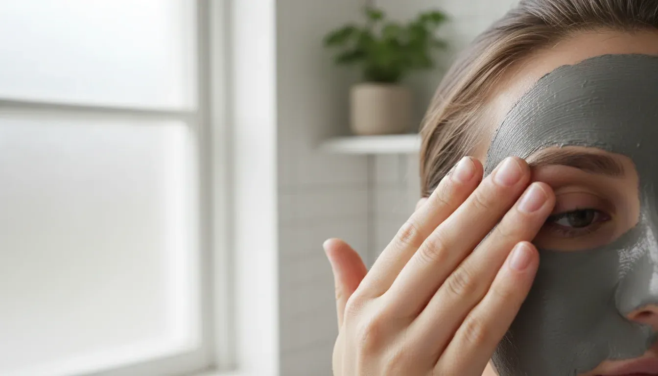 applying clay mask to face with fingers