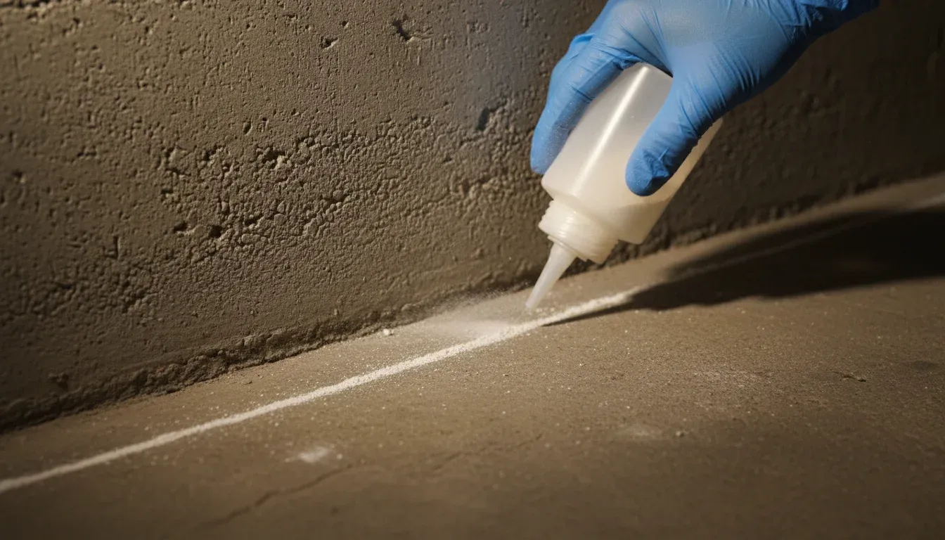 applying diatomaceous earth barrier along foundation wall