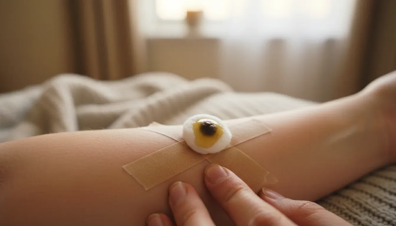 cotton ball with apple cider vinegar taped over mole on arm