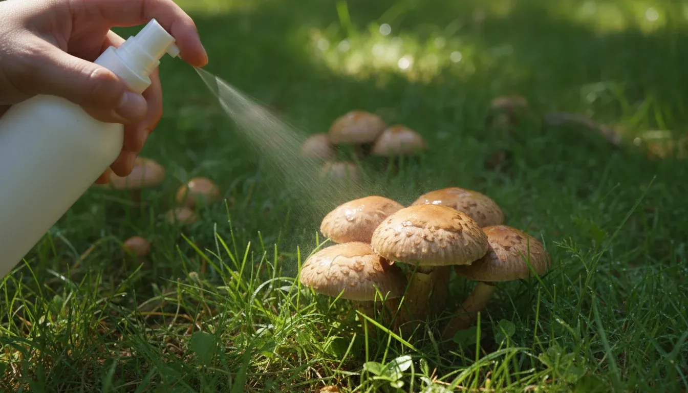 spraying vinegar solution on lawn mushrooms