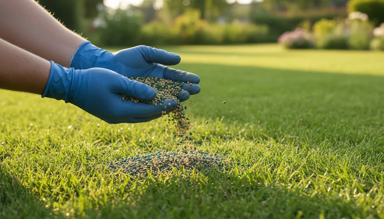 applying nitrogen fertilizer to lawn