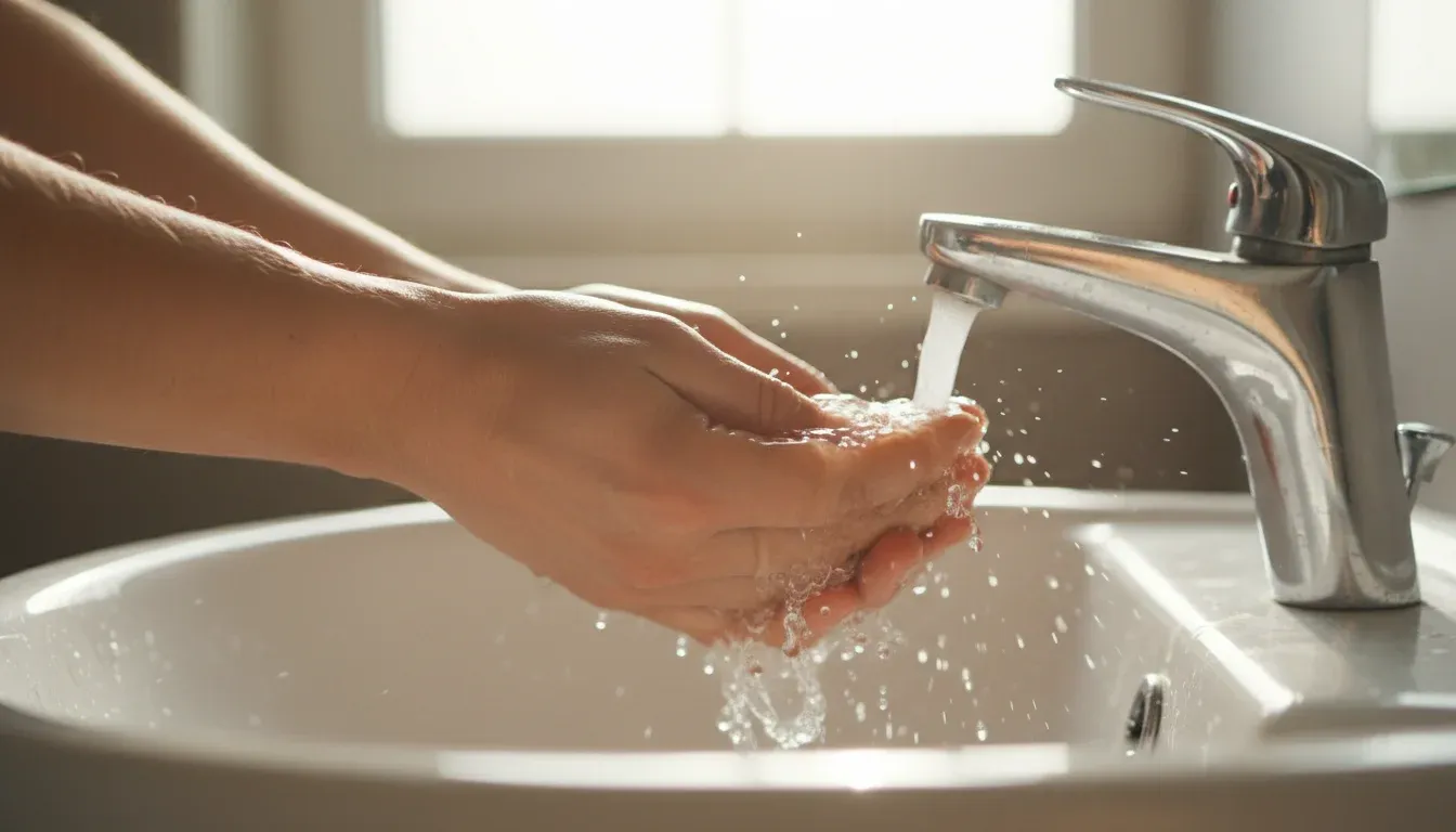 hands washing under cold running water at sink