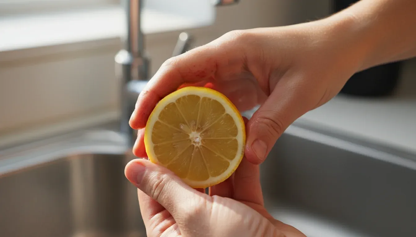 rubbing cut lemon on nicotine-stained fingers