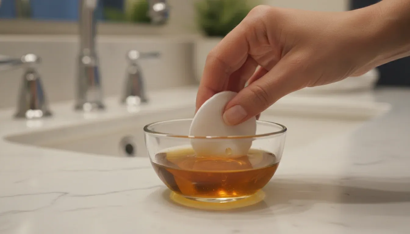 dipping cotton pad into diluted apple cider vinegar solution