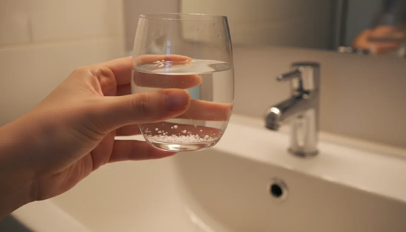 glass of salt water solution for mouth rinse