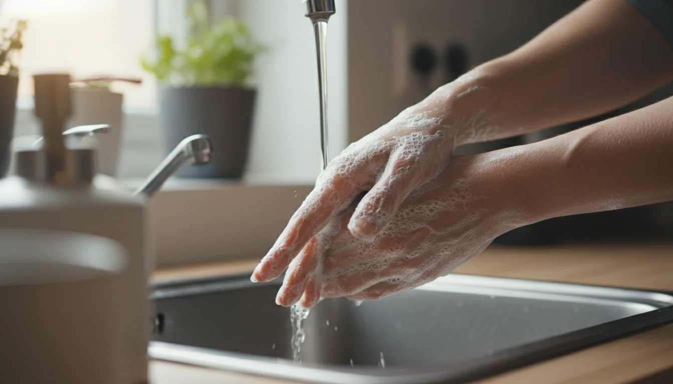 Thorough handwashing with soap, scrubbing between fingers and under nails to prevent pinworm reinfection
