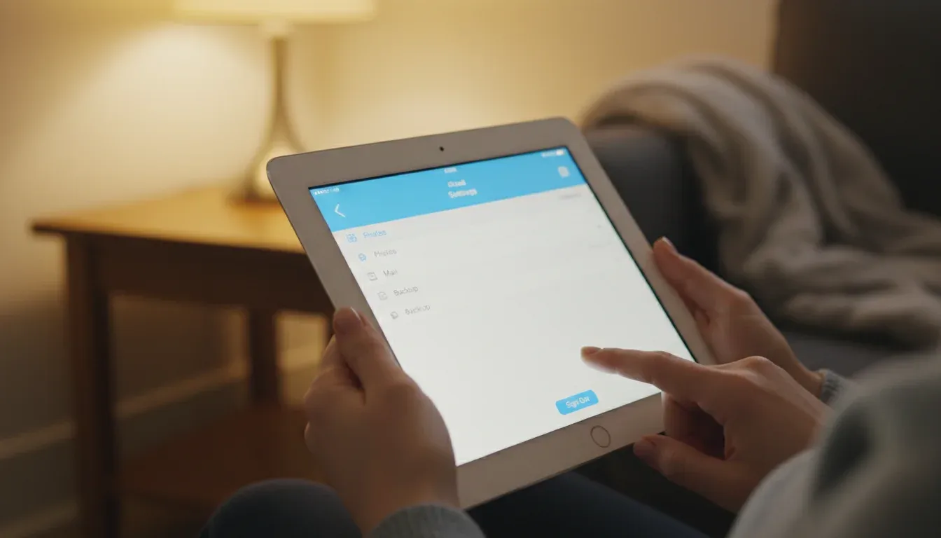 hands signing out of iCloud on iPad settings screen