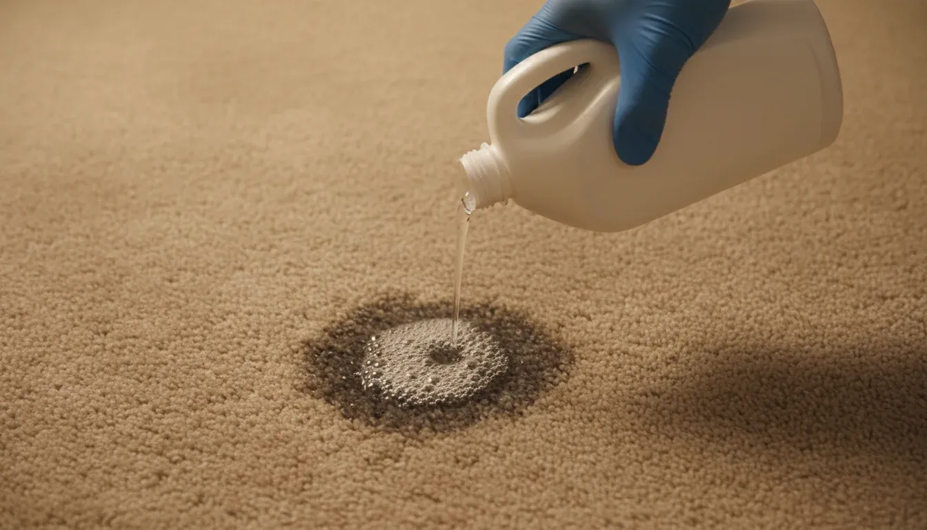 hand in glove applying enzymatic cleaner to carpet stain