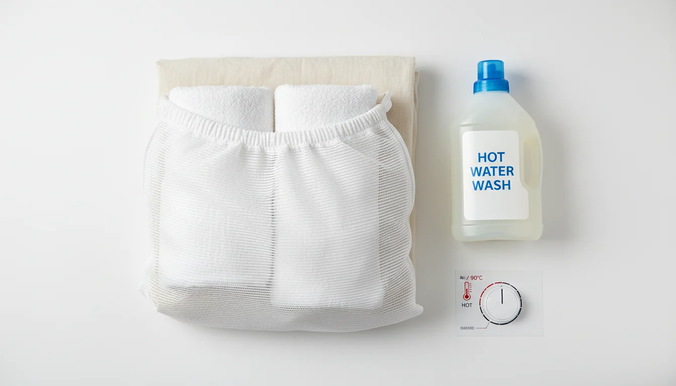 Bedding and towels prepared for hot water washing to eliminate pubic lice