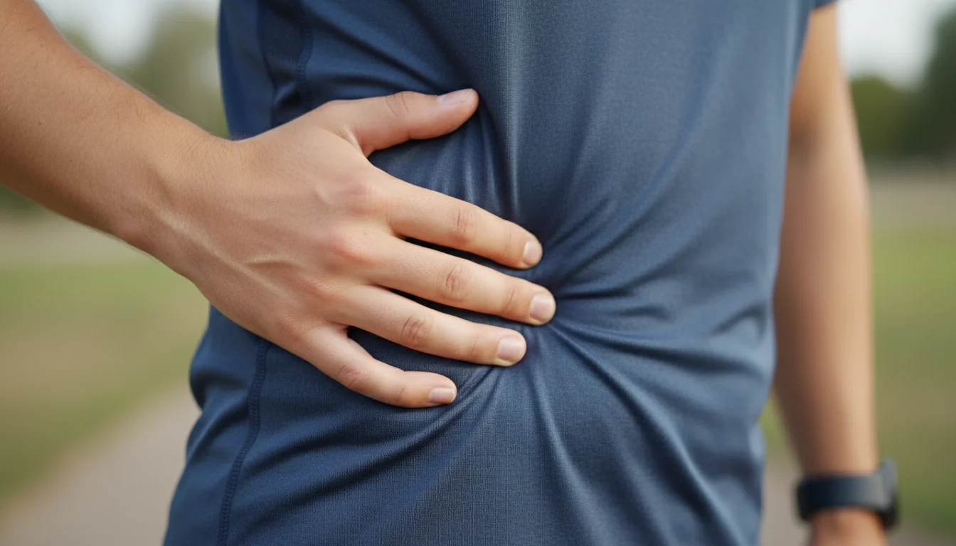 Pressing fingers into the side to relieve a side stitch