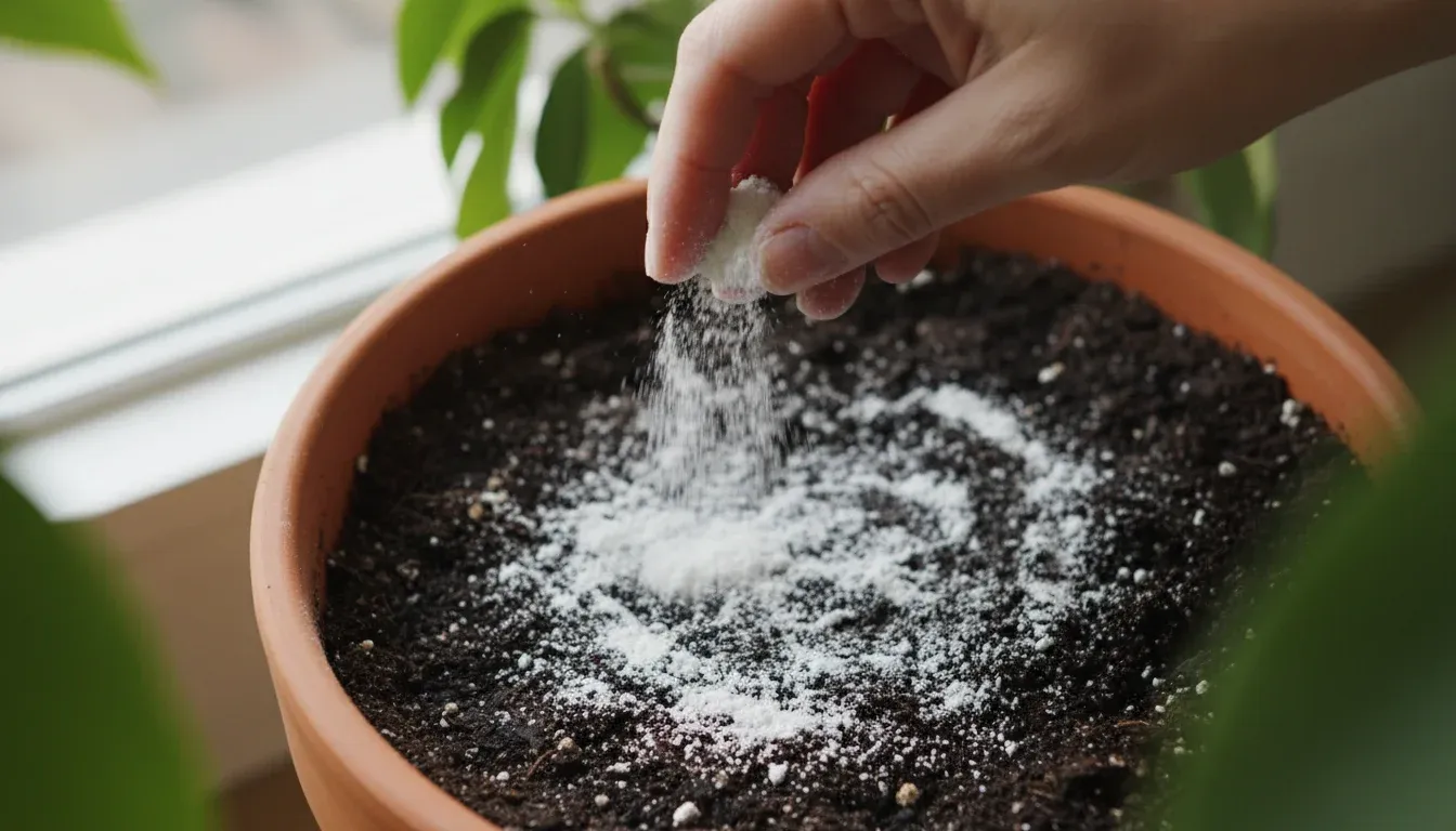 sprinkling diatomaceous earth on potting soil surface