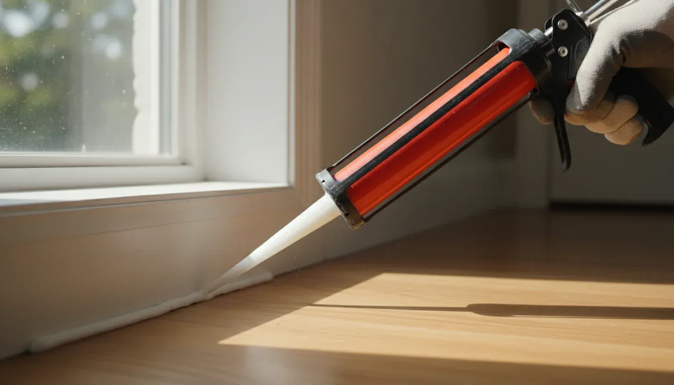 applying caulk to seal gap along baseboard