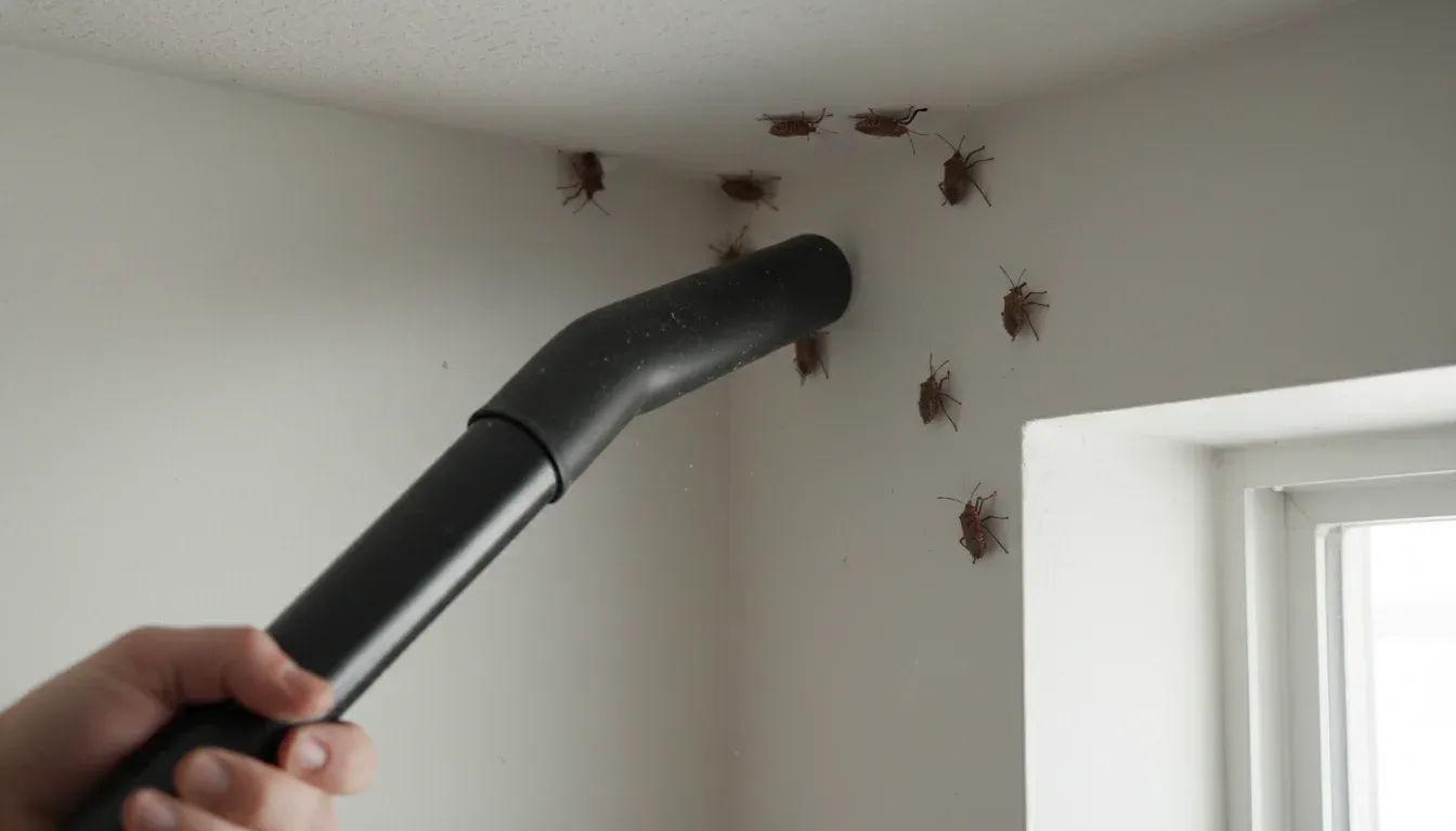 vacuuming stink bugs from ceiling corner