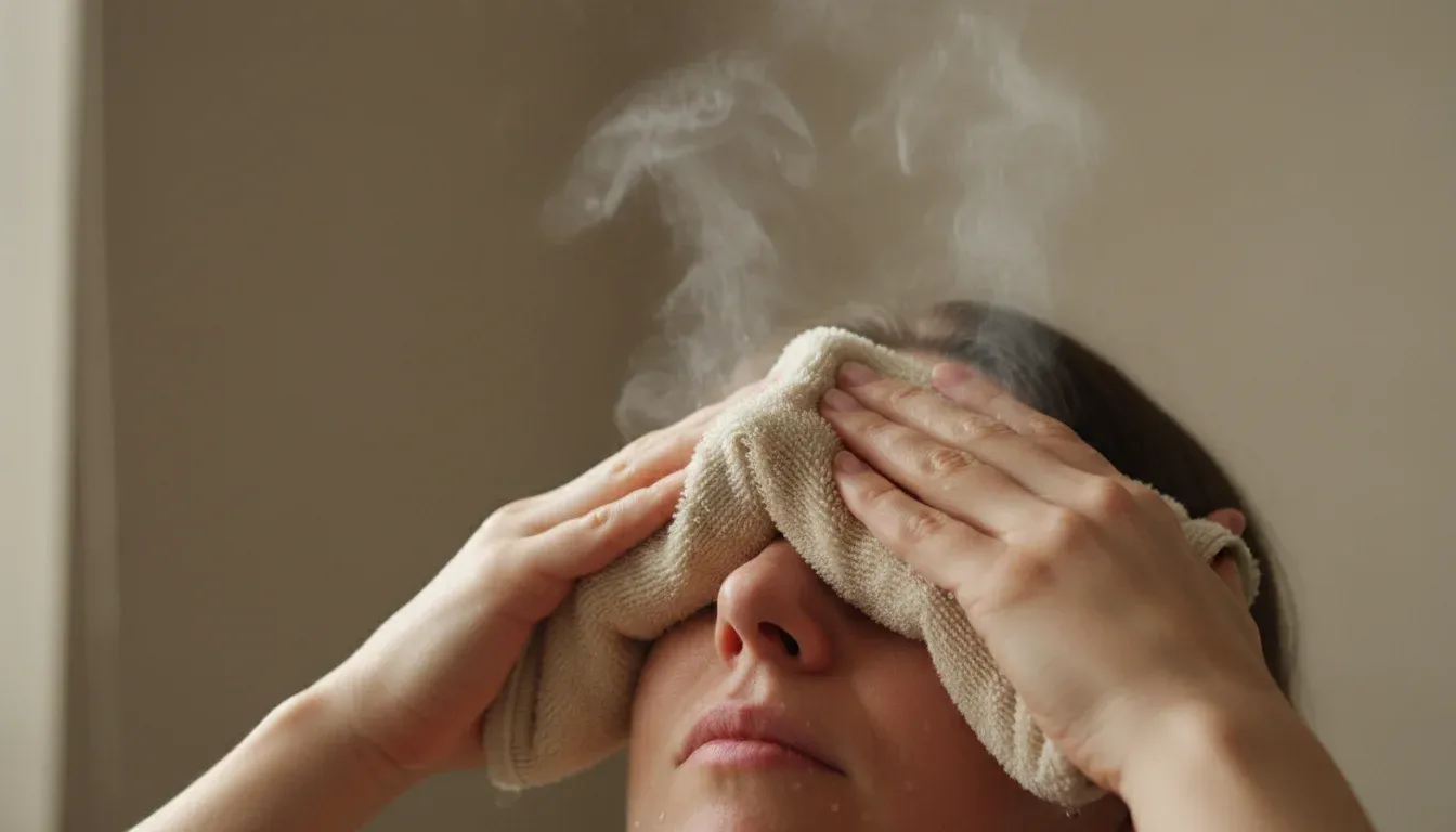 warm compress held against nose and forehead for congestion relief
