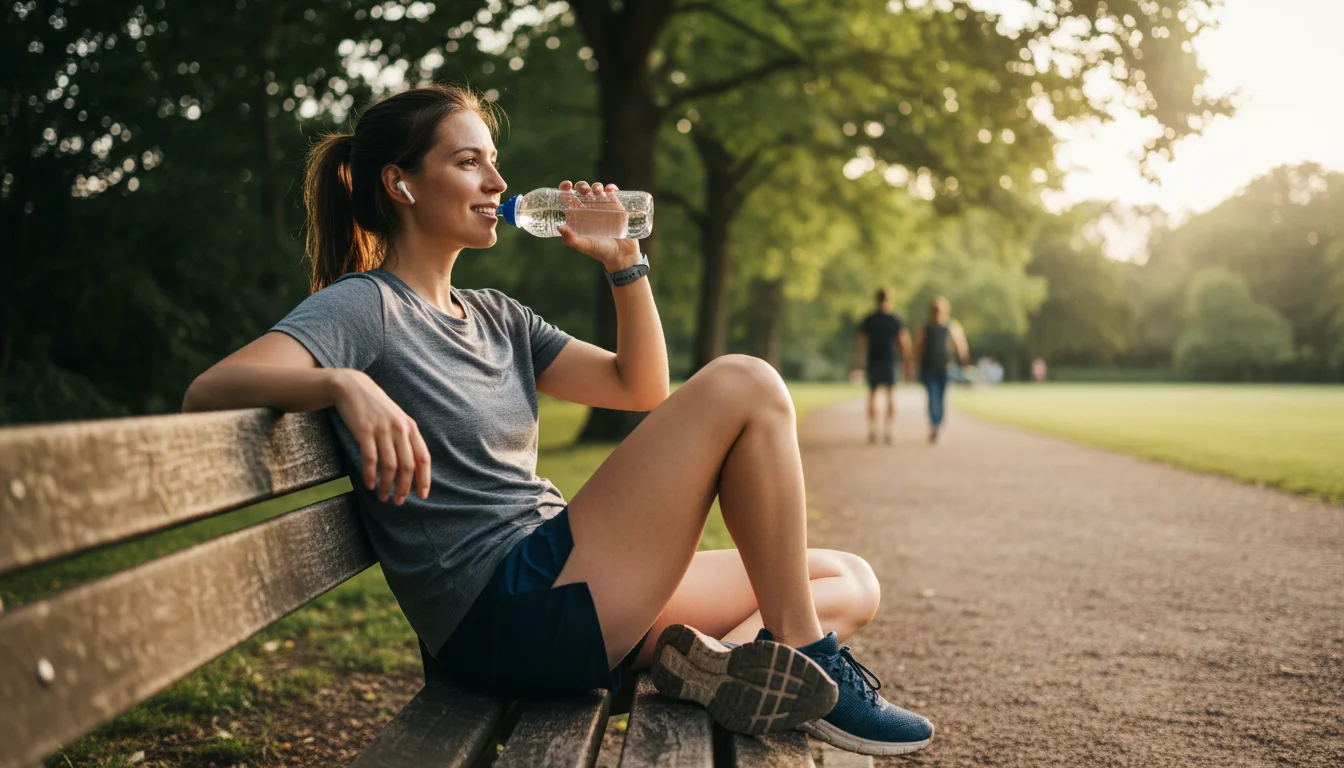 Person resting on a park bench after a Sunday afternoon run