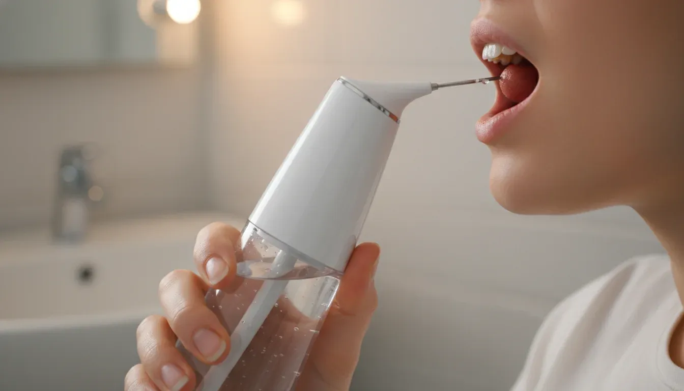 using water flosser on low setting to remove tonsil stone