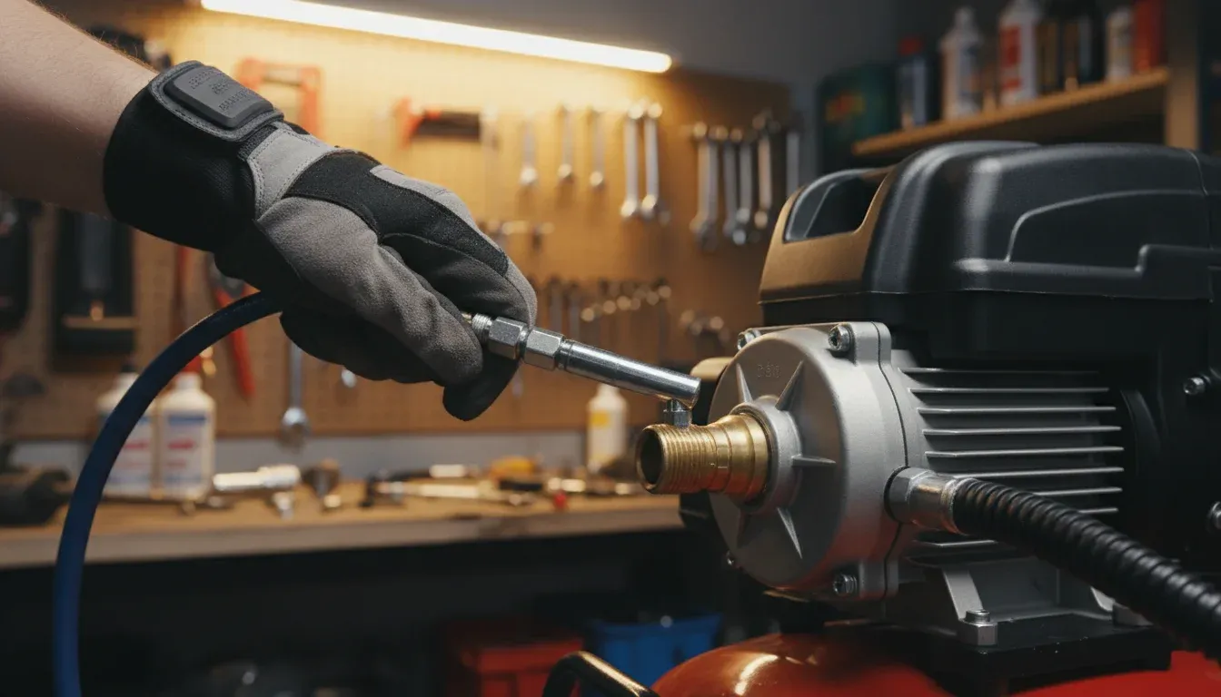 connecting air compressor to pressure washer inlet to blow out water