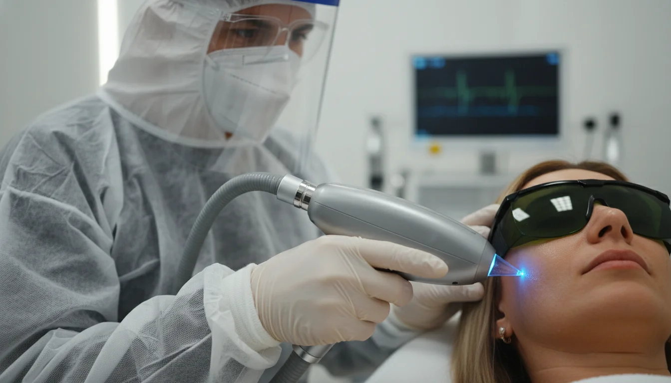 Dermatologist performing laser treatment for hyperpigmentation