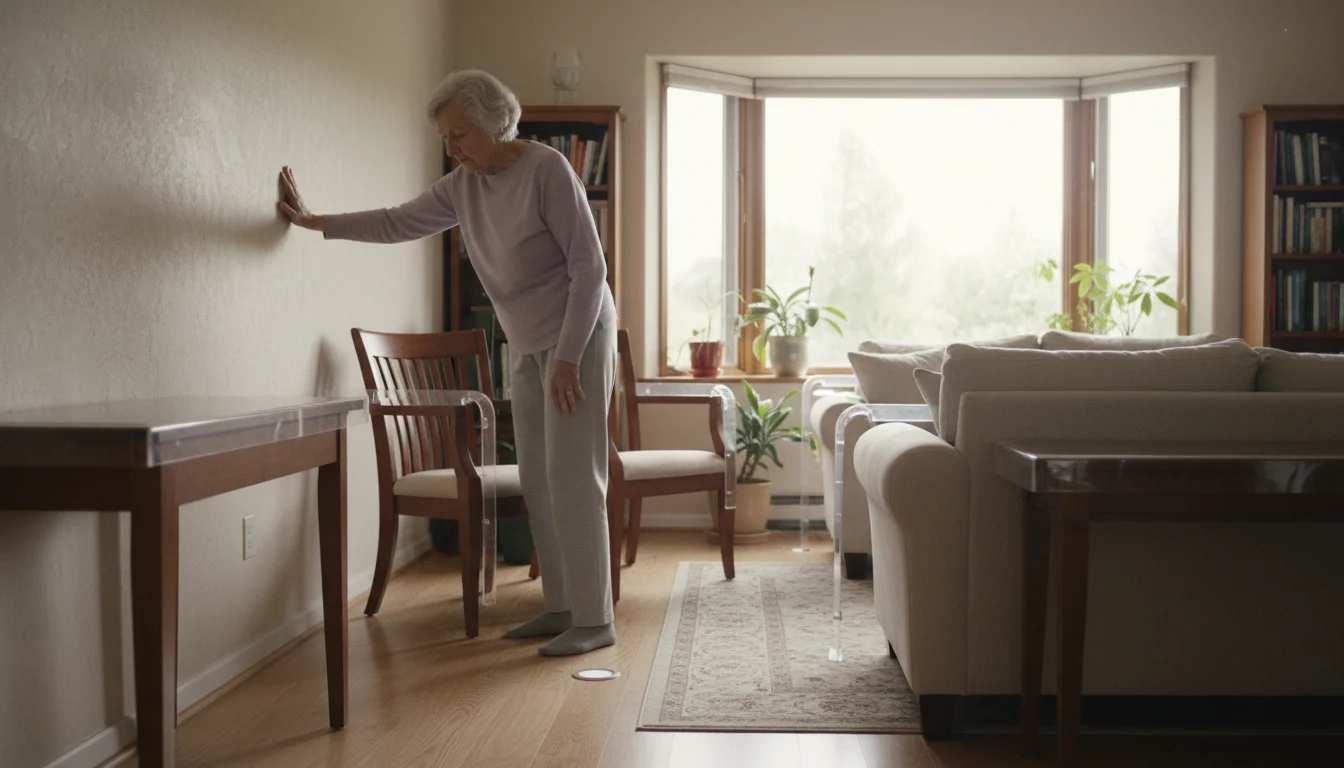 Person steadying themselves against a wall to prevent vertigo fall